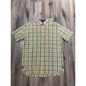 Tommy Hilfiger Men’s M Button-down Short Sleeve Yellow Blue Red Plaid Pigment Di